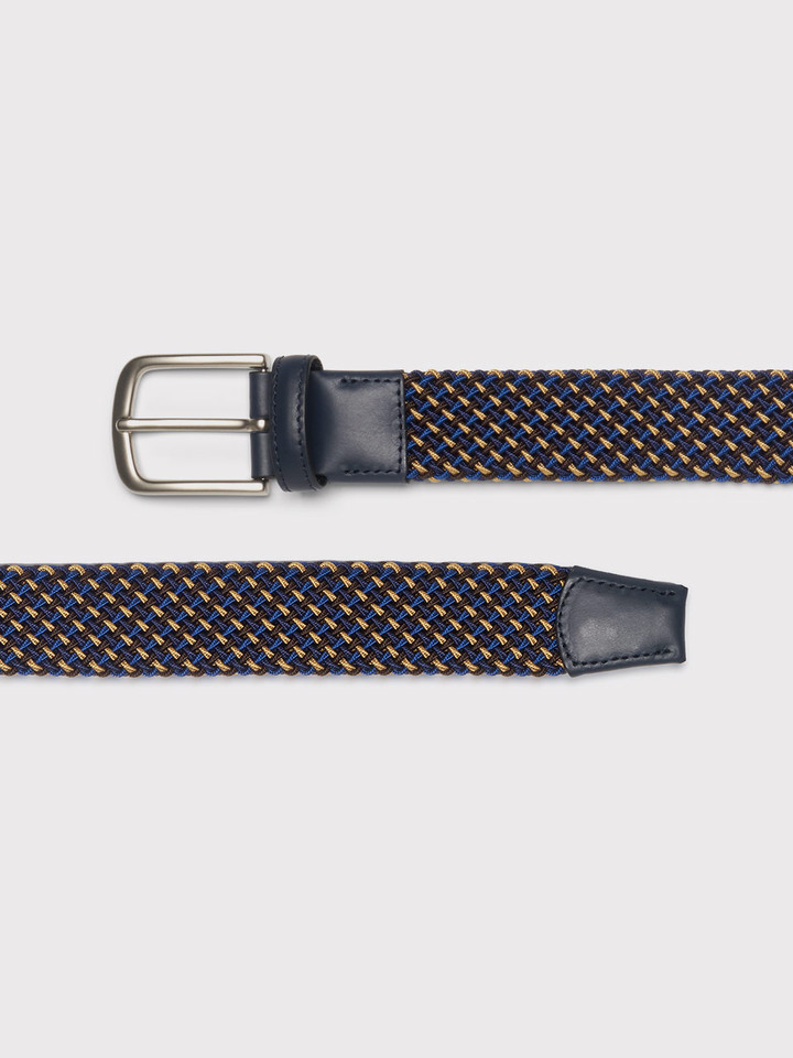 Mens Navy & Gold Woven Elastic Belt Both Ends