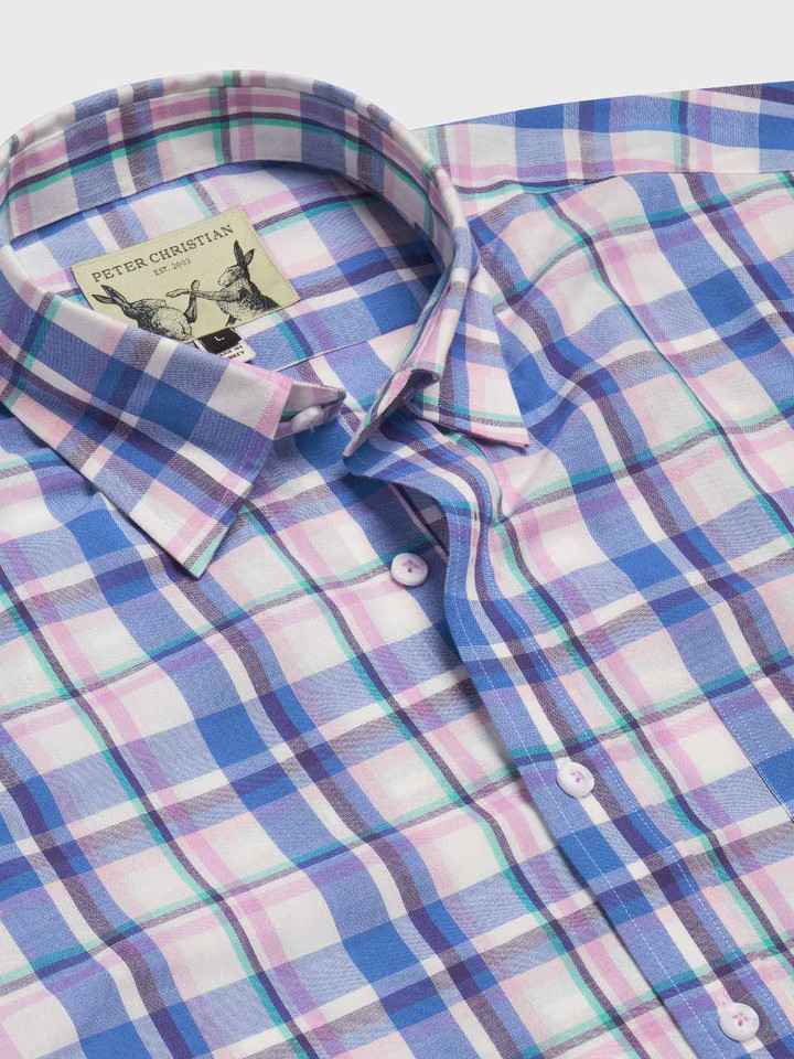 Blue & Pink Cotton Check Shirt
