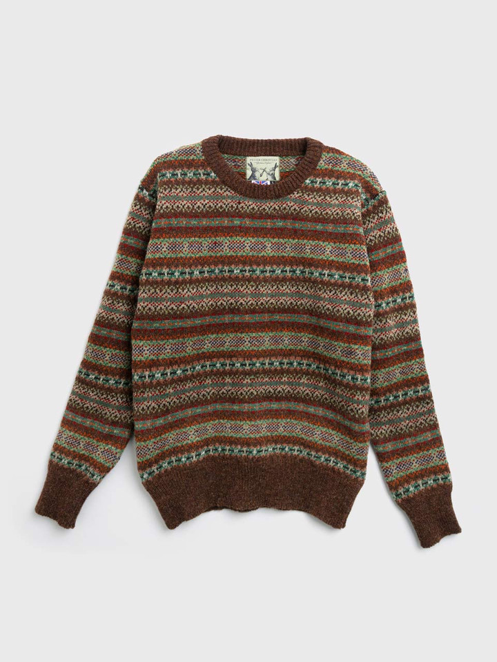 Brown Fairisle Crew Neck Sweater Flat