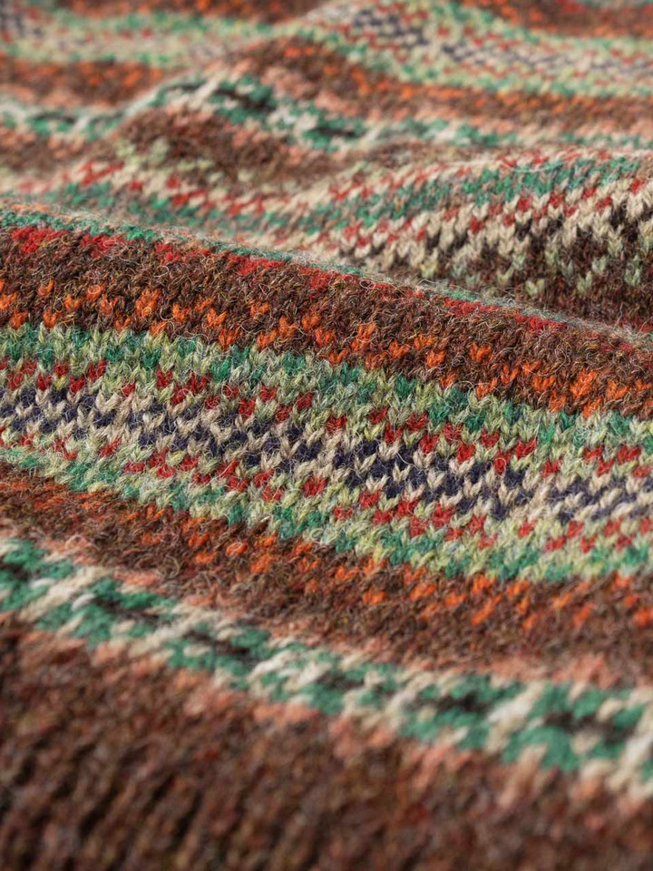 Brown Fairisle Crew Neck Sweater Close Up