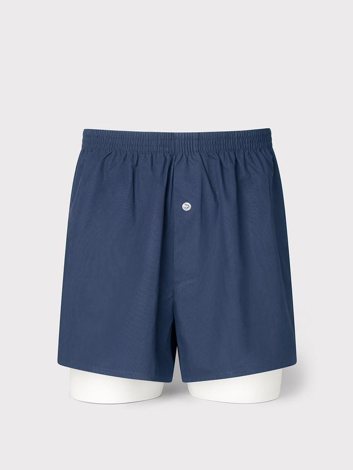 Mens 100% Cotton Blue Boxer Short Pack of 2 - Navy