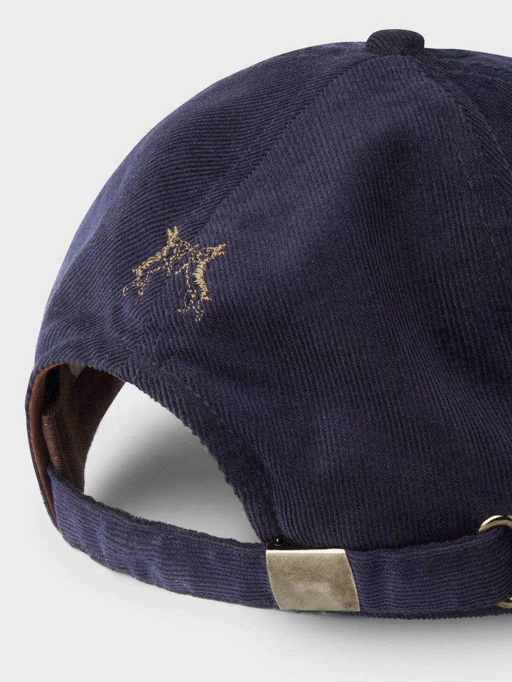 Mens Navy Blue Corduroy Baseball Cap Embroidery Detail