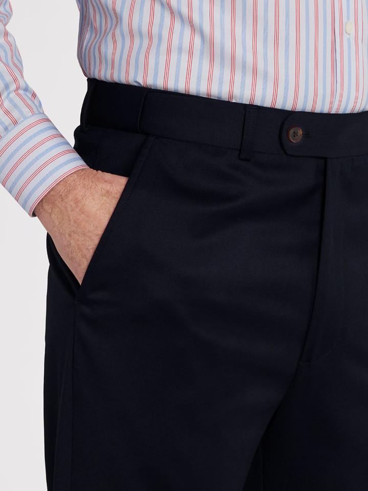 Mens Voyager Navy Lounge Suit Trousers Model Front Detail