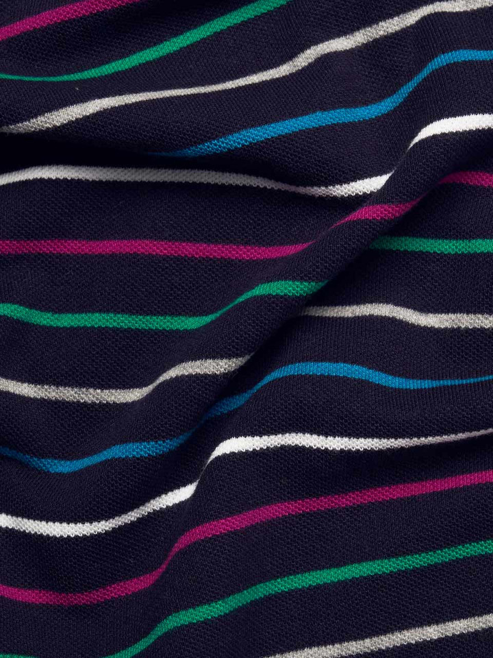 Mens Navy Striped Polo Shirt Fabric Closeup