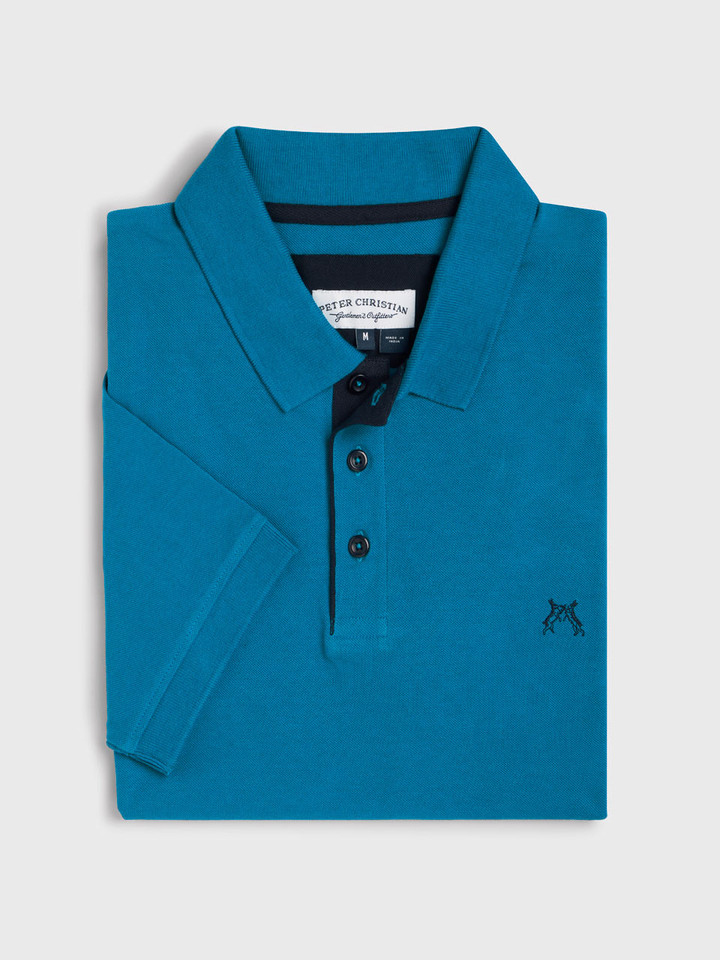 Mens Azure Blue Polo Shirt Folded