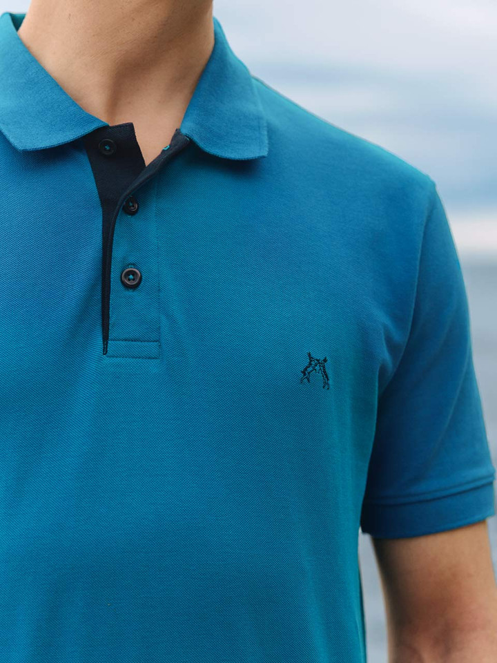 Mens Azure Blue Polo Shirt on Model