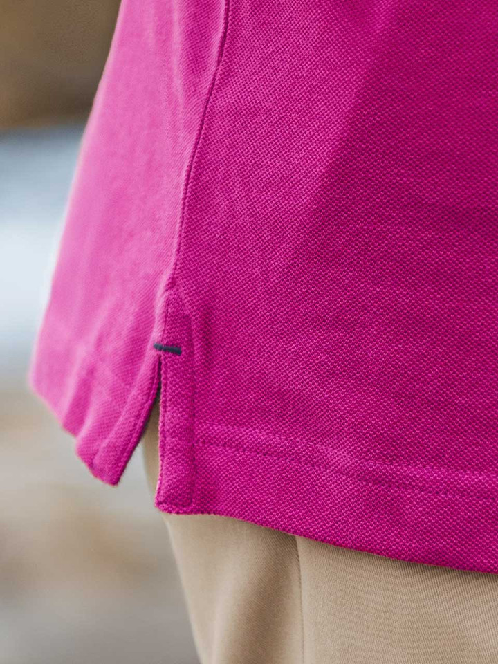 Mens Magenta Polo Shirt Gusset Closeup on Model