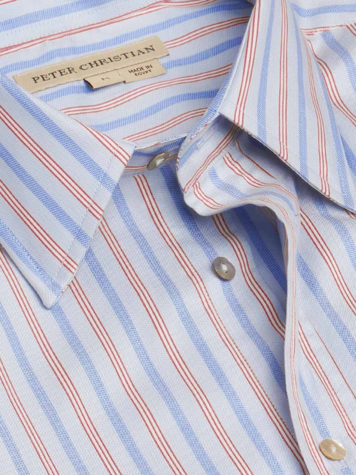 Mens Blue and Claret Egyptian Cotton Short Sleeve Shirt Collar