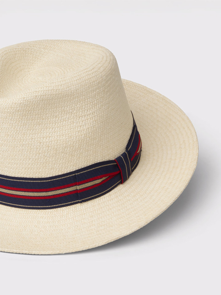 Natural Regimental Panama Hat Close Up