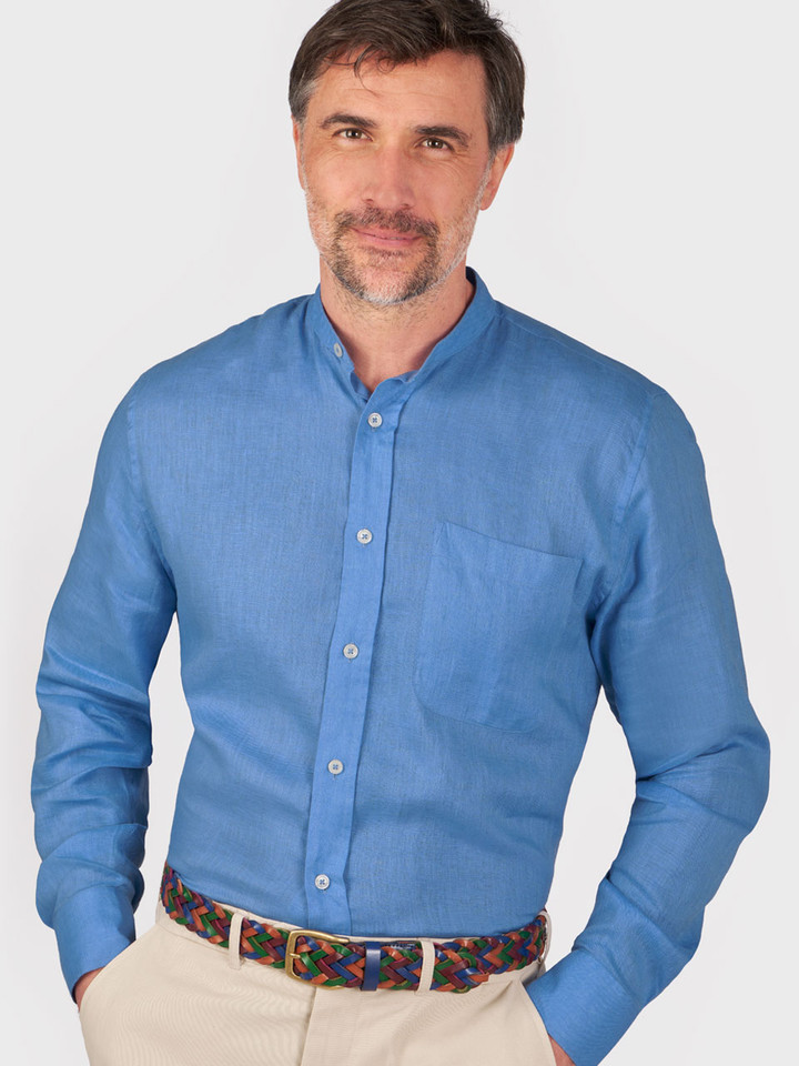 Nehru Blue Linen Shirt