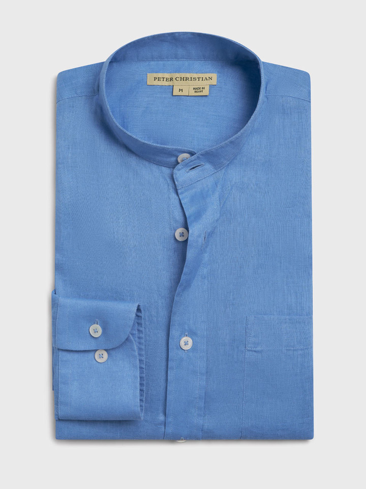 Nehru Blue Linen Shirt