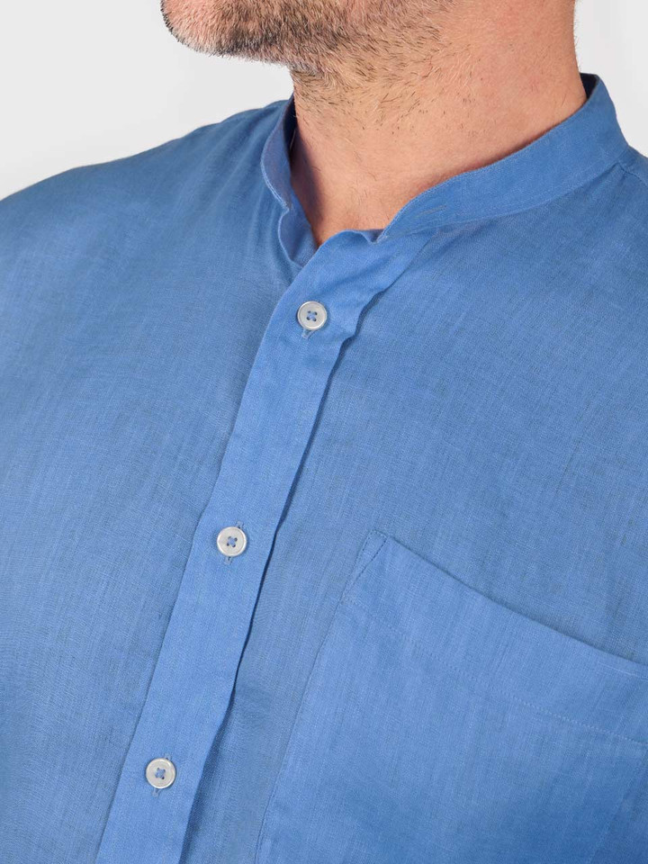 Nehru Blue Linen Shirt