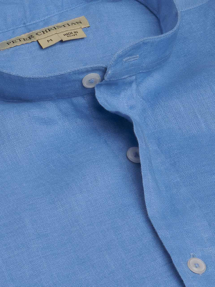 Nehru Blue Linen Shirt