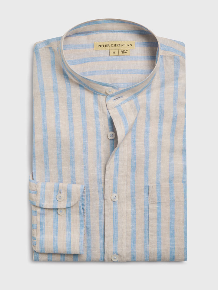 Blue and Natural Stripe Nehru Shirt