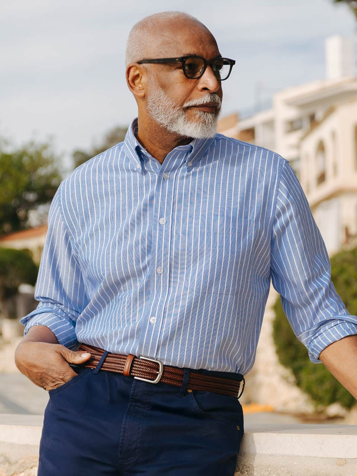 Blue/White Cotton Oxford Stripe Shirt