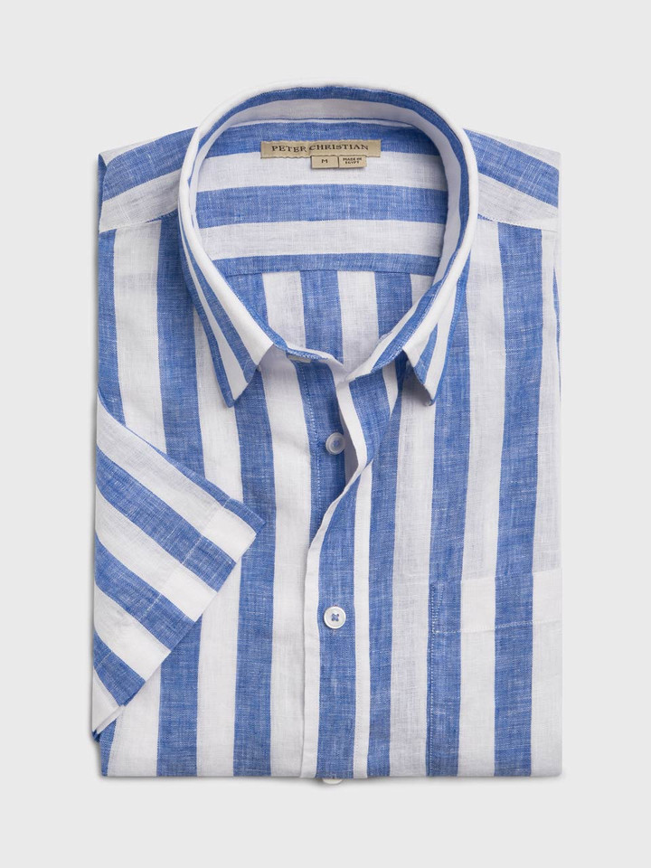 Blue and White Short Sleeve Shirt