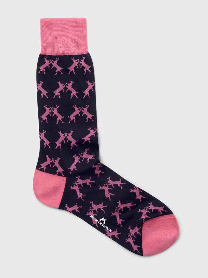 Mens Pink and Navy Mercerised Cotton Boxing Hares Socks