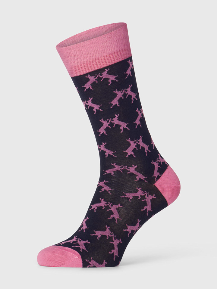 Mens Pink and Navy Mercerised Cotton Boxing Hares Socks
