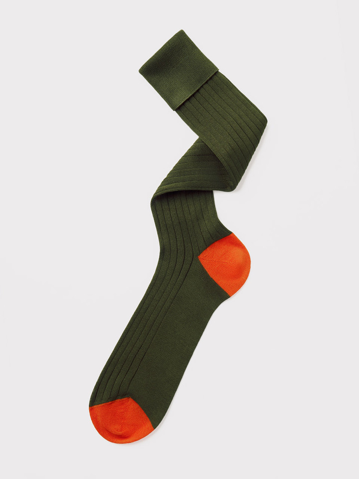 Men's Green Mercerised Cotton Knee High Socks