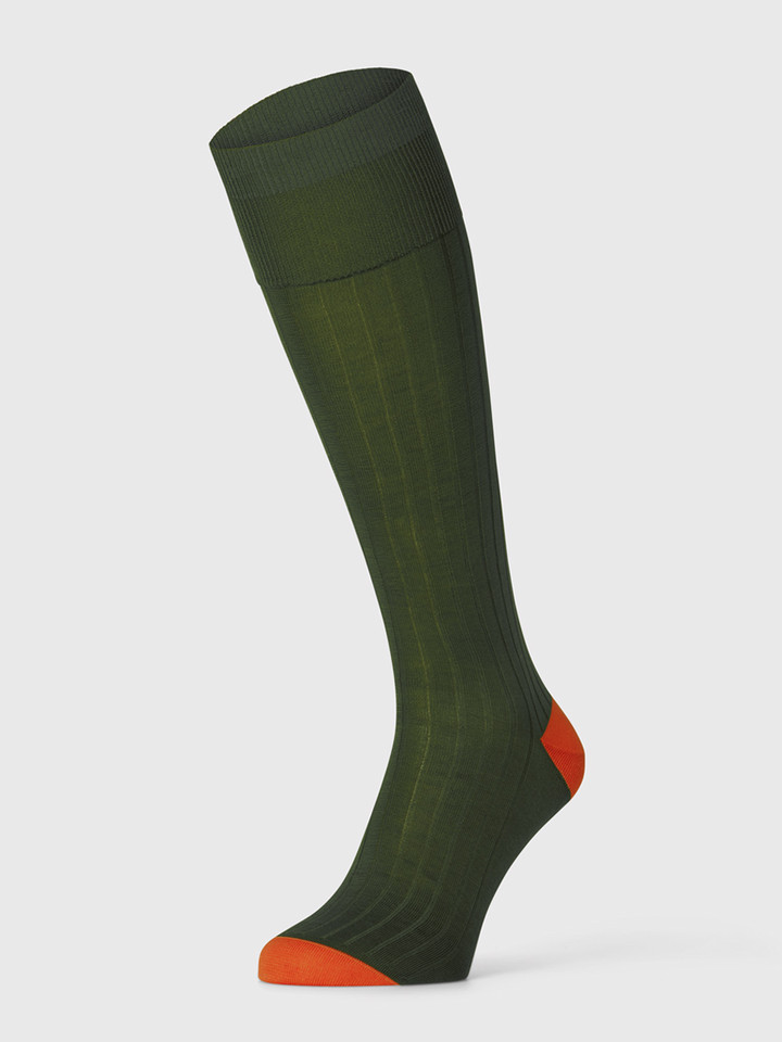 Men's Green Mercerised Cotton Knee High Socks