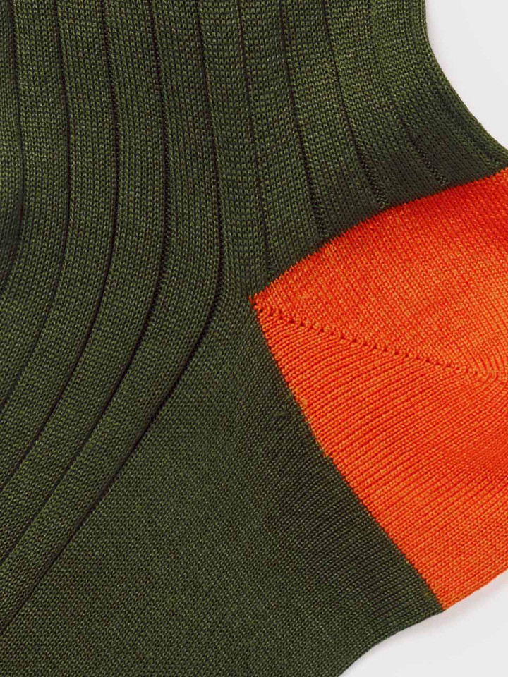Fine rib of Men's Green Mercerised Cotton Knee High Socks