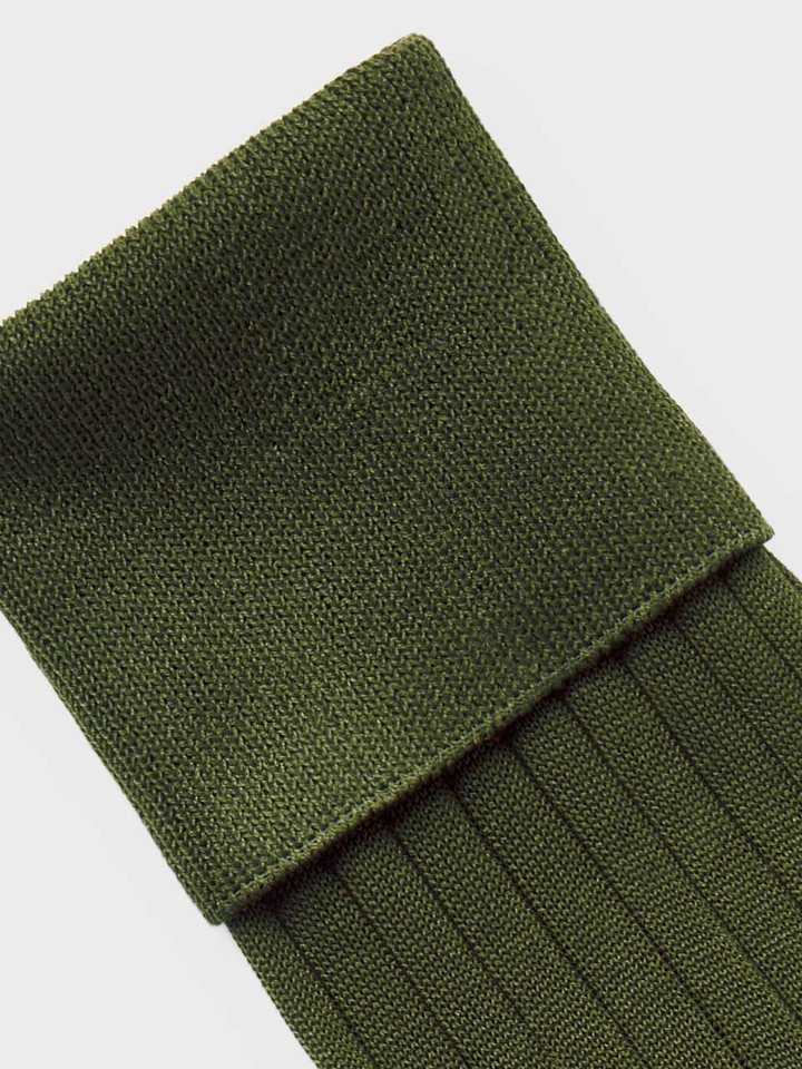 Top detail of Men's Green Mercerised Cotton Knee High Socks