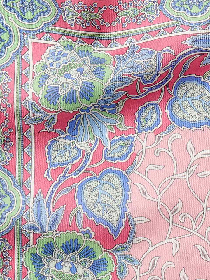Detail of Mens Pink Botanical Pocket Square Flat