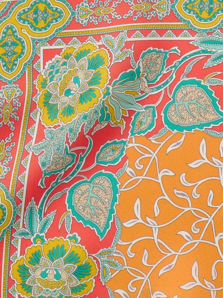 Detail of Mens Orange Botanical Pocket Square Flat