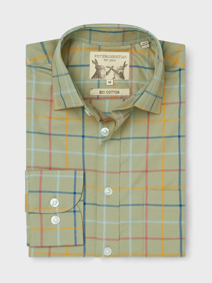 Mens Green Check Colourful Tattersall Cotton Shirt
