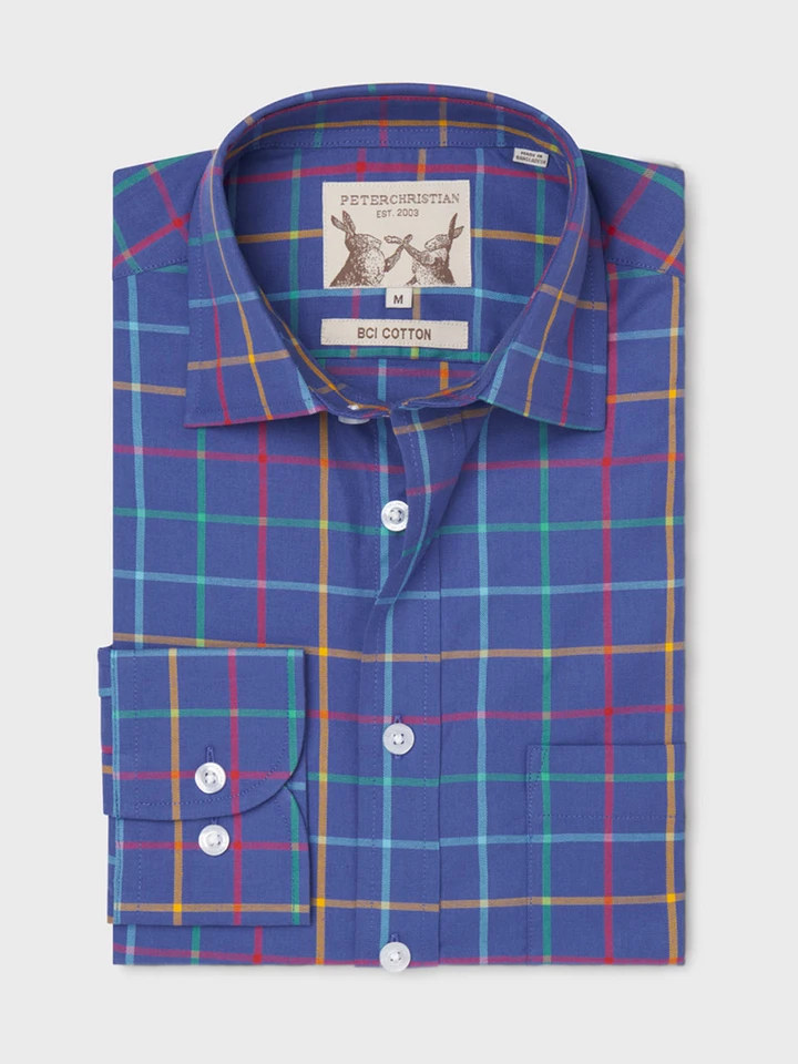 Mens Blue Check Colourful Tattersall Cotton Shirt