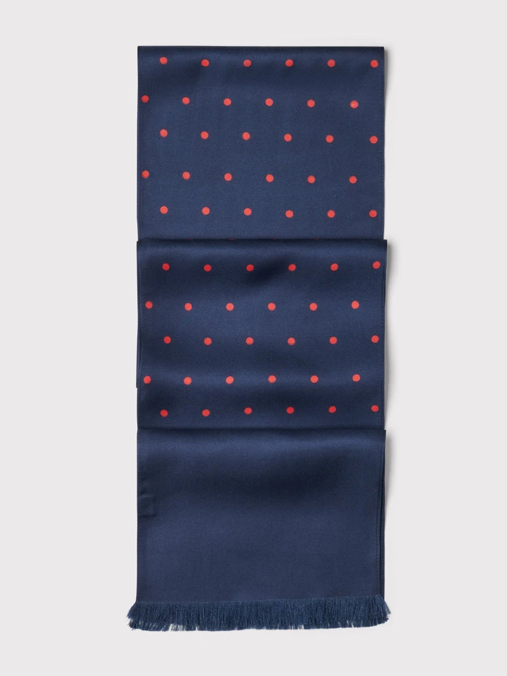 Mens Navy & Red Polka Dot Silk Scarf