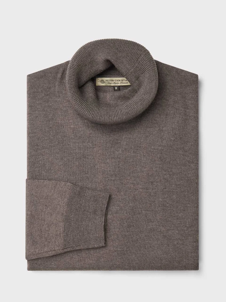 Mens Truffle Merino Polo Neck Jumper Folded