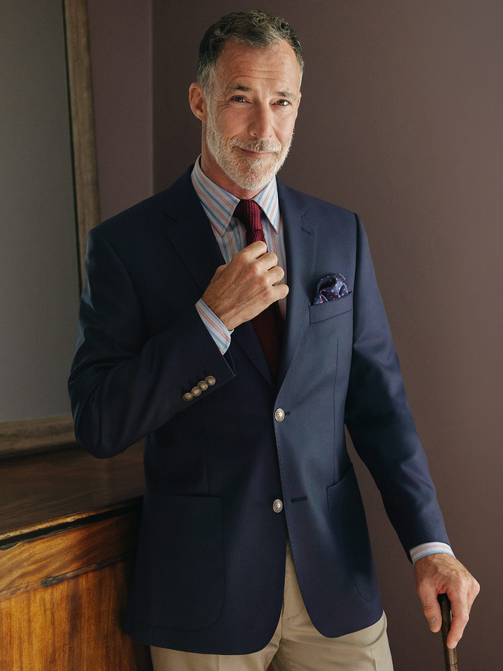 Men's Navy Blue Commodore Luxury Wool Blazer on Model