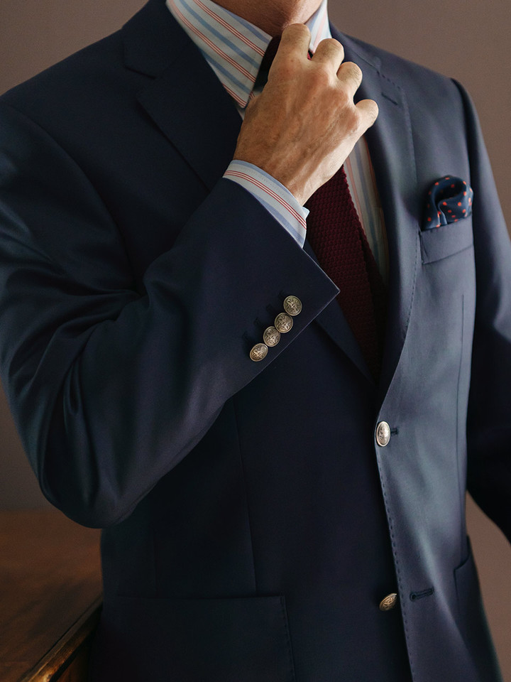 Men's Navy Blue Commodore Luxury Wool Blazer on Model