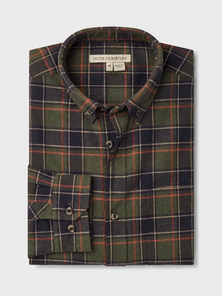Mens Green & Orange Brushed Check Shirt