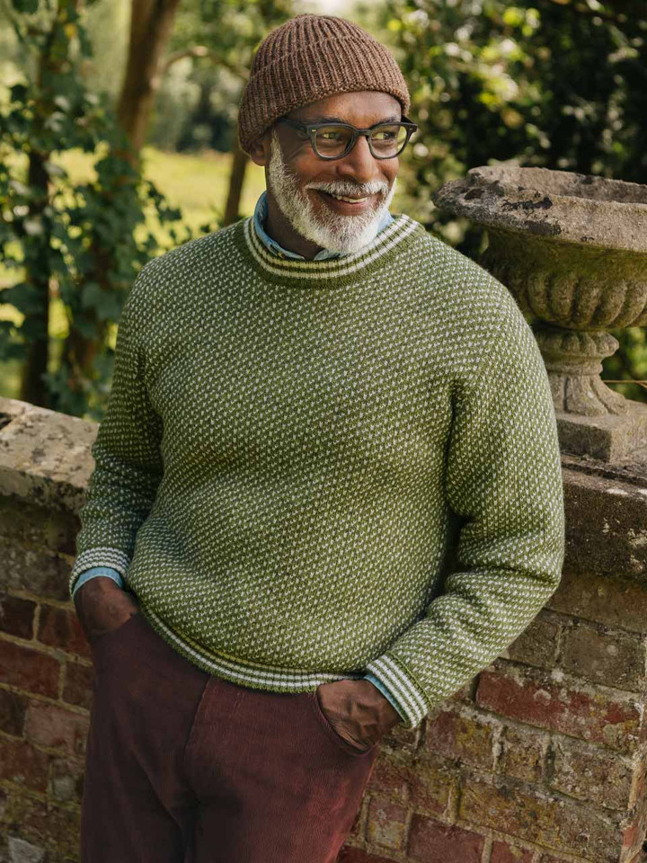 Mens Sage Norwegian Style Jumper on Model