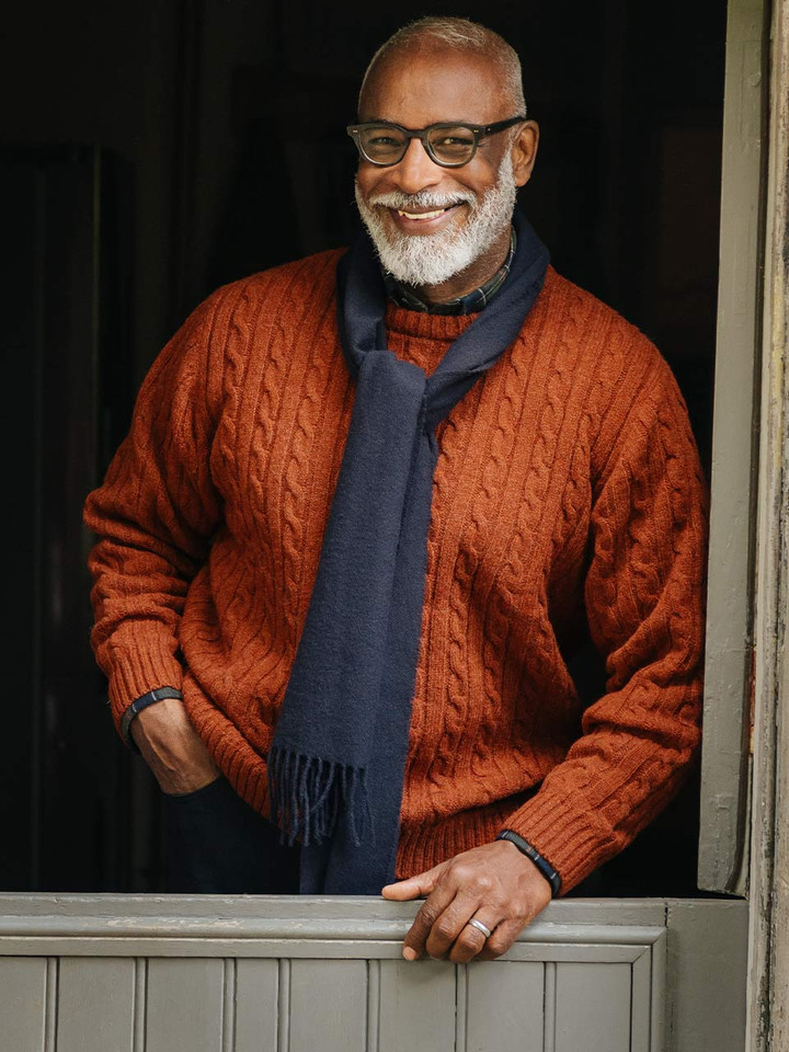 Mens Spice Cable Crew Neck Jumper on Model