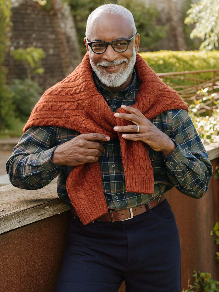 Mens Spice Cable Crew Neck Jumper on Model