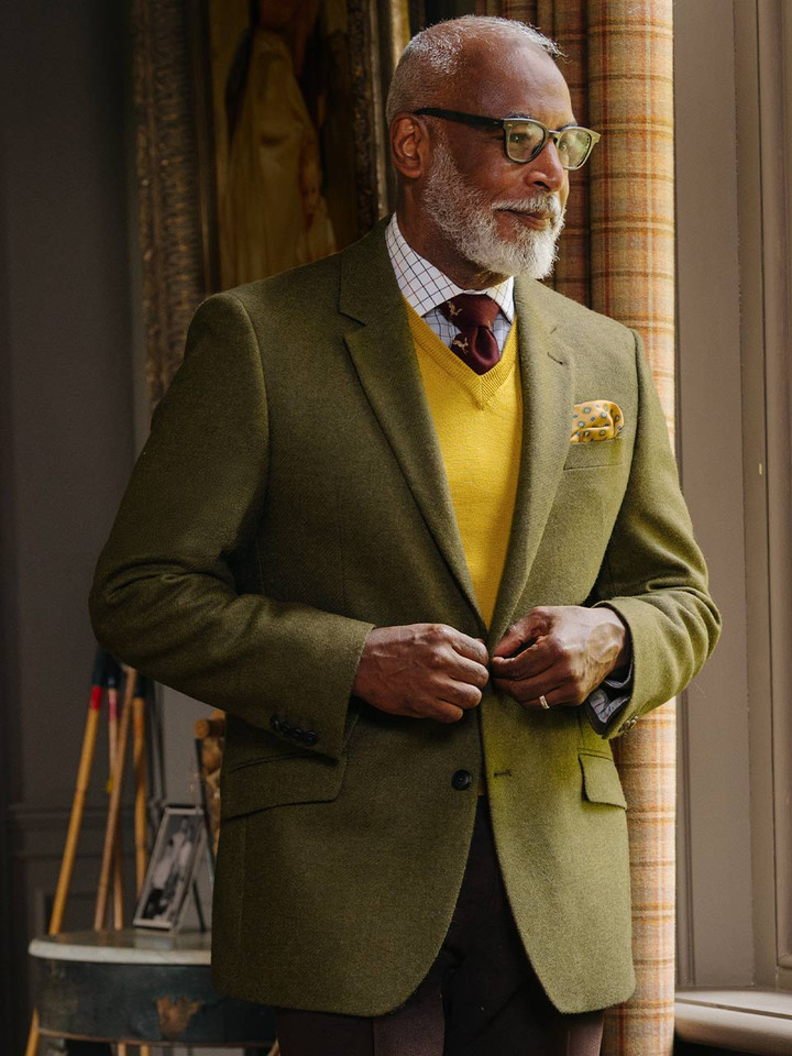 Mens Moss Lightweight Tweed Jacket on Model
