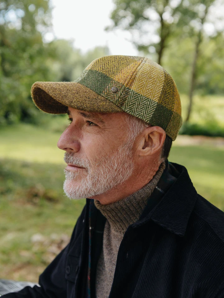 Mens Green Check Harris Tweed® Baseball Cap on Model