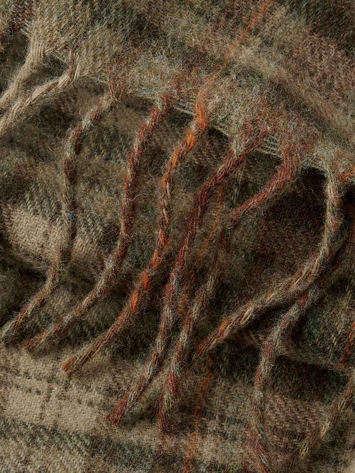 Moss Green Checked 100% Lambswool Scarf