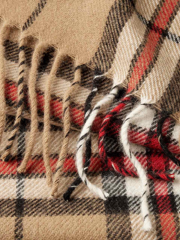 Camel Checked 100% Lambswool Scarf
