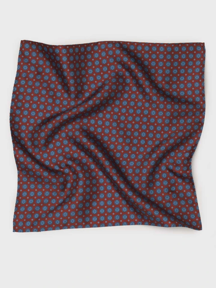 Rust & Blue Oval Pattern Silk Pocket Square