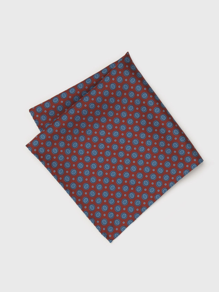 Rust & Blue Oval Pattern Silk Pocket Square