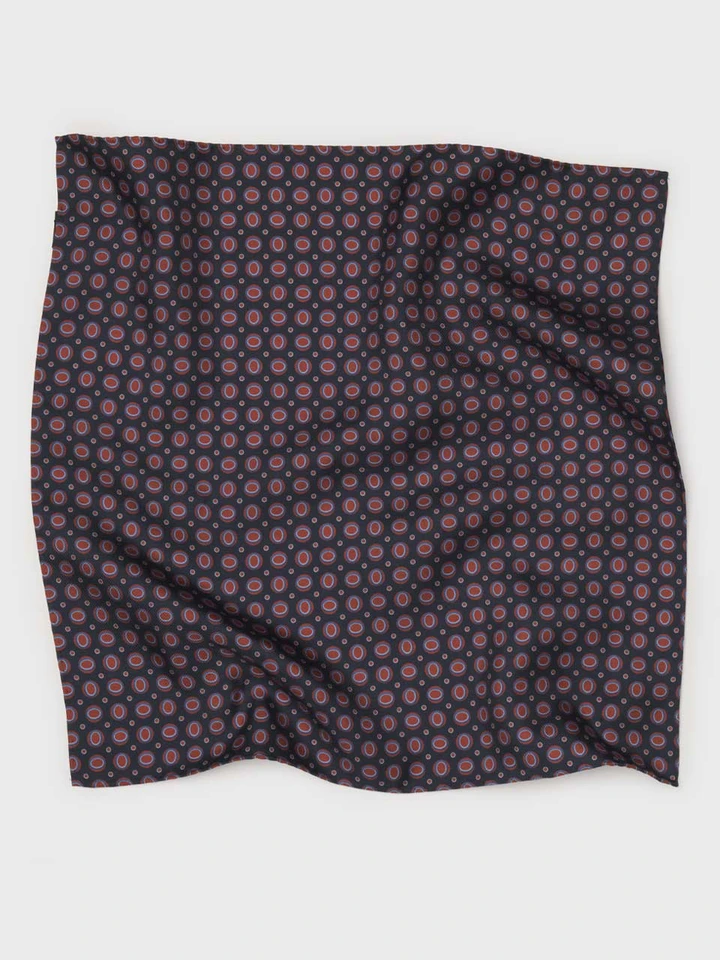 Navy & Red Oval Pattern Silk Pocket Square