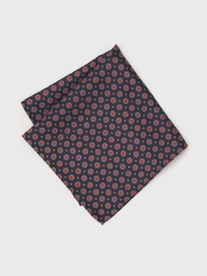 Navy & Red Oval Pattern Silk Pocket Square