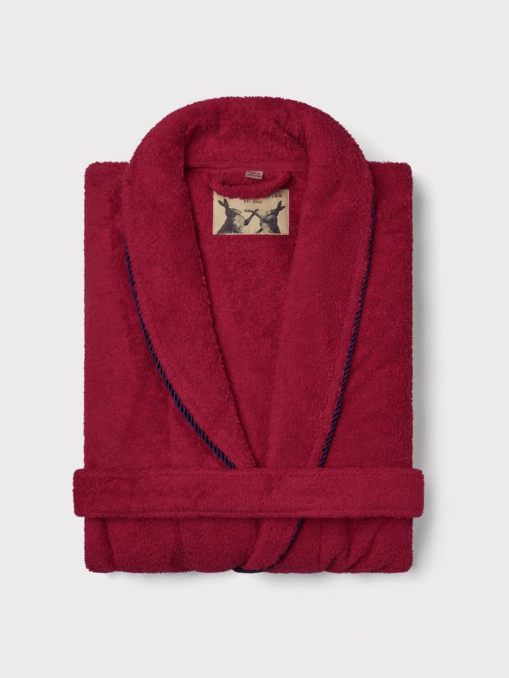 Mens Wine Towelling Dressing Gown Folded