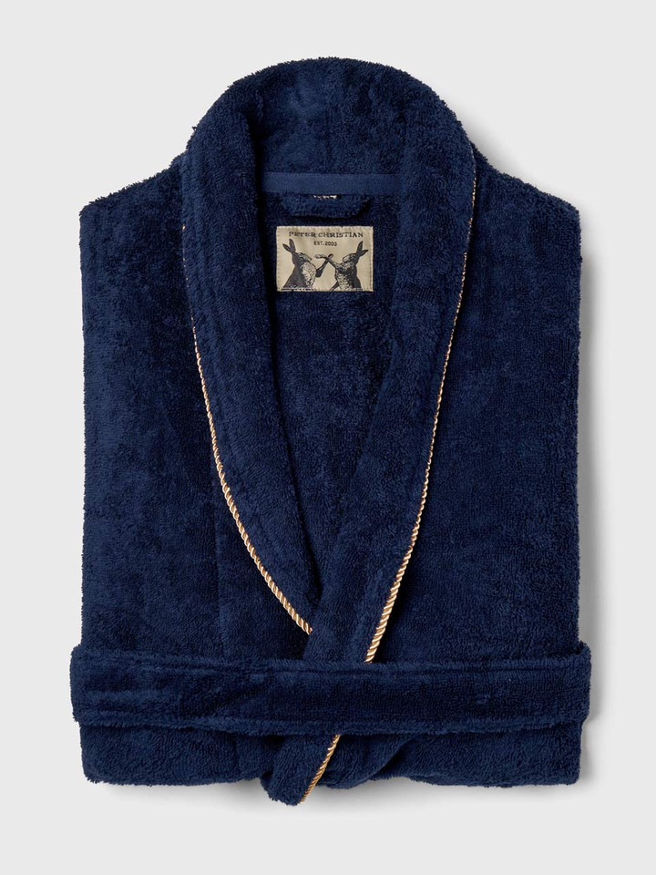 Mens Navy Towelling Dressing Gown Folded