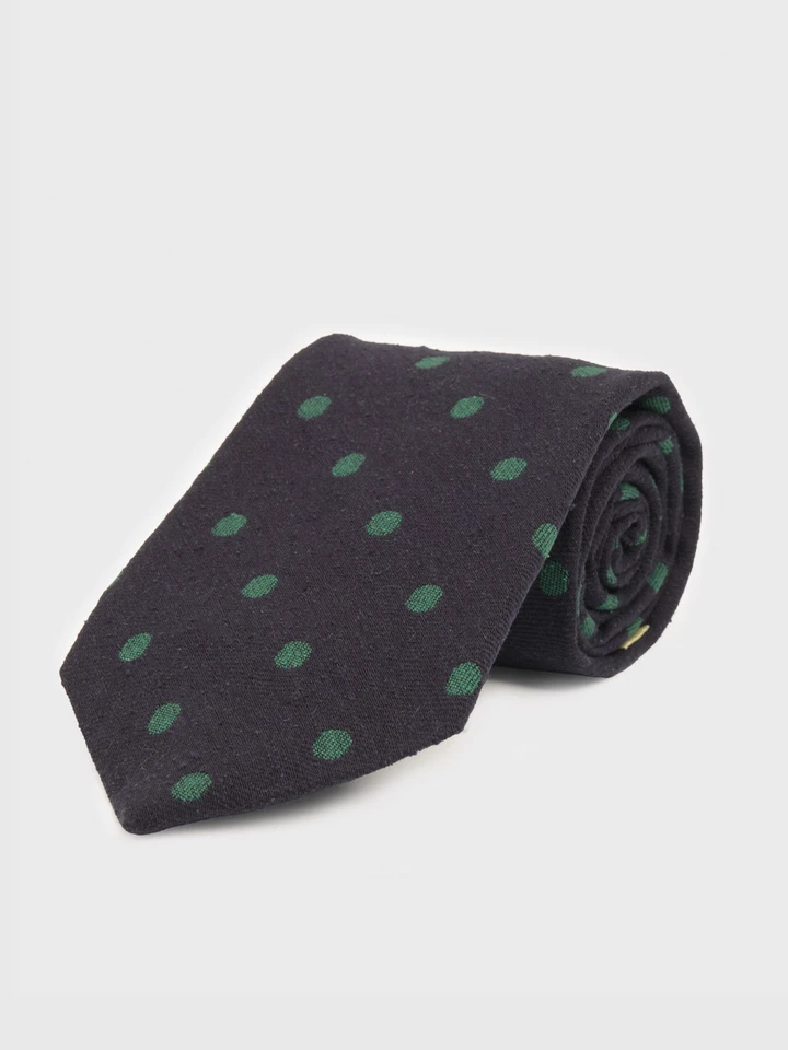 Mens Navy Textured Silk Spotted Tie Rolled