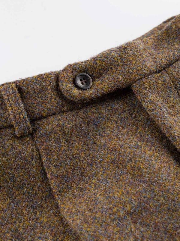 Close Up of Lichen Green Harris Tweed Trousers Fabric